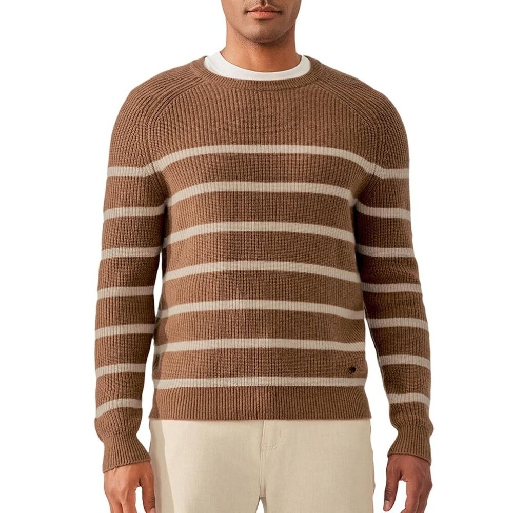 KVSS 100% Pure Cashmere Crewneck Pullover Sweater Brown/Cream Striped NEW w/Box! - Picture 3 of 6
